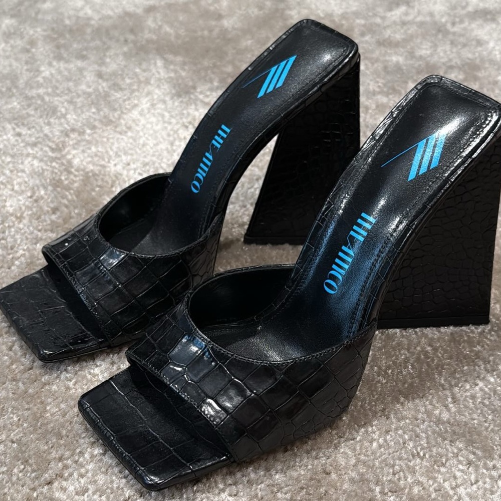 The Attico Black Croc-Patterned Heels